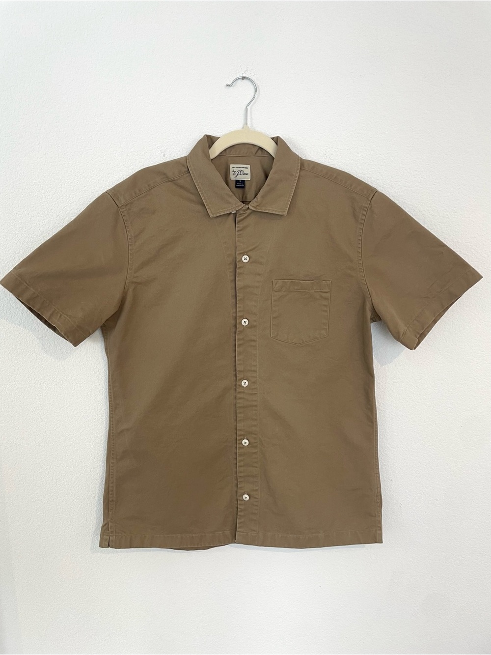 J. Crew Short-Sleeve Heavyweight Cotton Button-Down Shirt in Tan/Brown